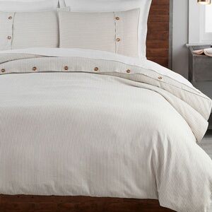 Pottery Barn Striped Button-Front Linen Duvet Cover + Pillow Covers